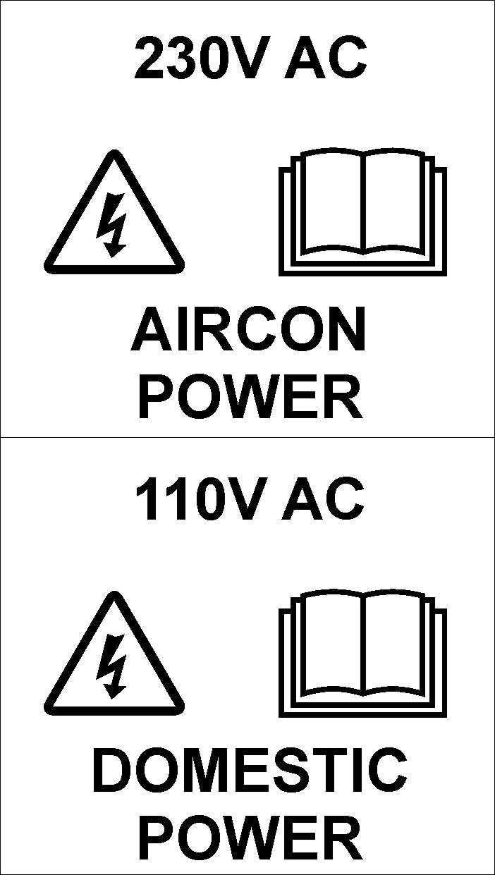 SHORE POWER AIRCON AND DOM STICKER PLASTIC LABEL SET OF 2