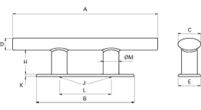 10" S/STEEL OVAL DECK CLEAT