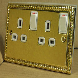 2 Gang Brass Switched Socket (White Inlay Rope Edged)