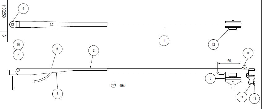 Sealine SC35 Pendulum 34" Wiper Arm with Jet Spray Head