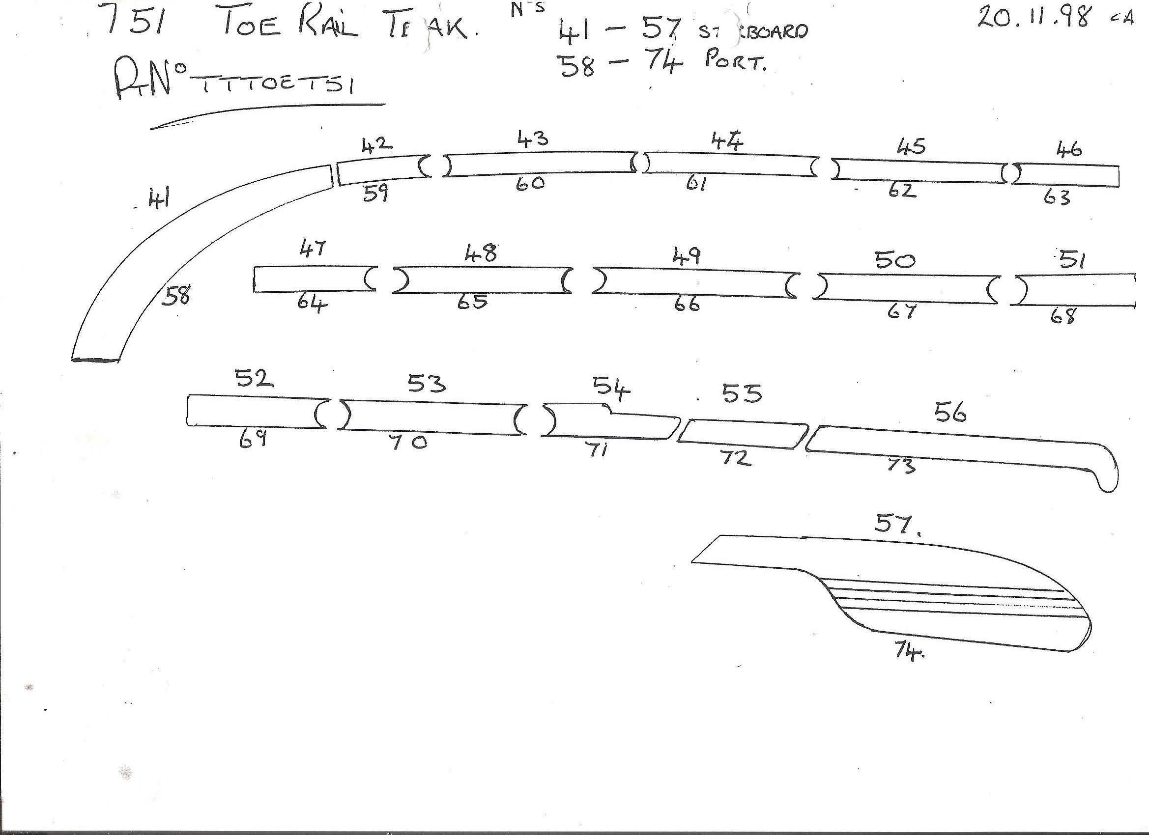 Sealine T51 Teak Toe Rail Set