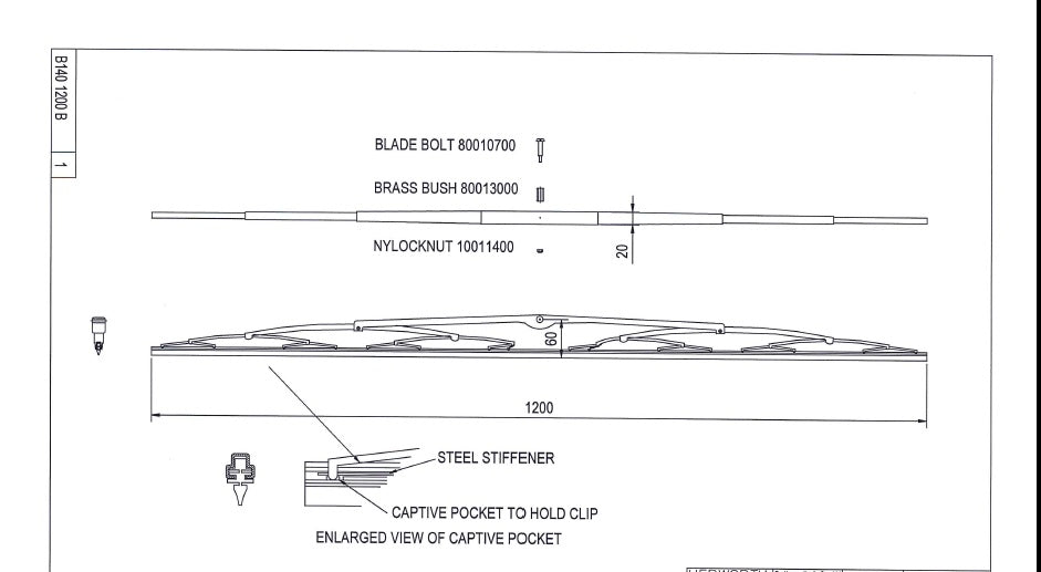 MARINE CURVED WIPER BLADE 1200MM SC47