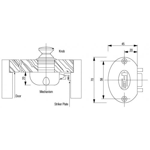 RIM LOCK PLASTIC PUSH BUTTON MECHANISM NICKLE