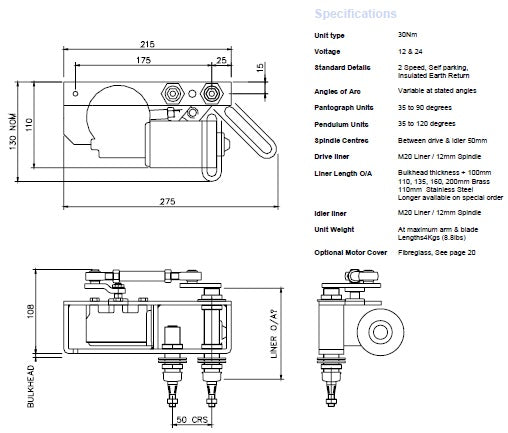 WIPER MOTOR 24V 85 DEG125 LINER.PORT(L/HAND)