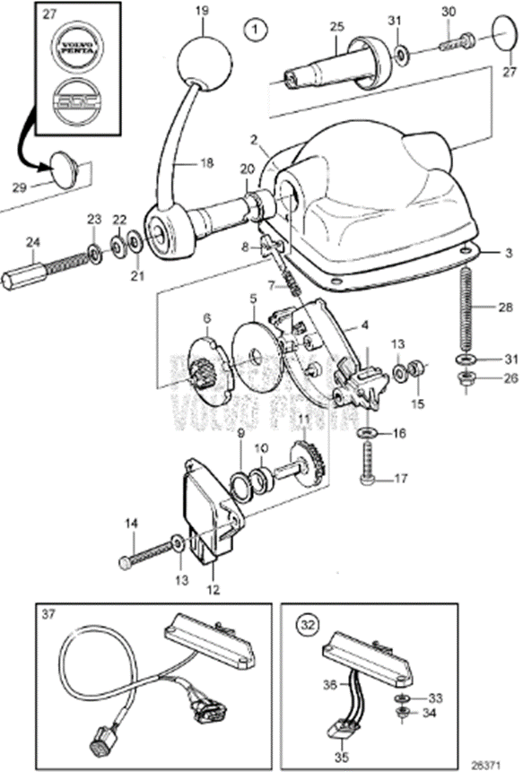 Volvo Penta Single Station Control Lever for Top Installation Single with Neutral Switch