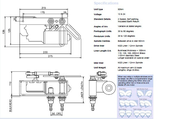 WIPER MOTOR 12V 90 DEGREE SC35 STARBOARD