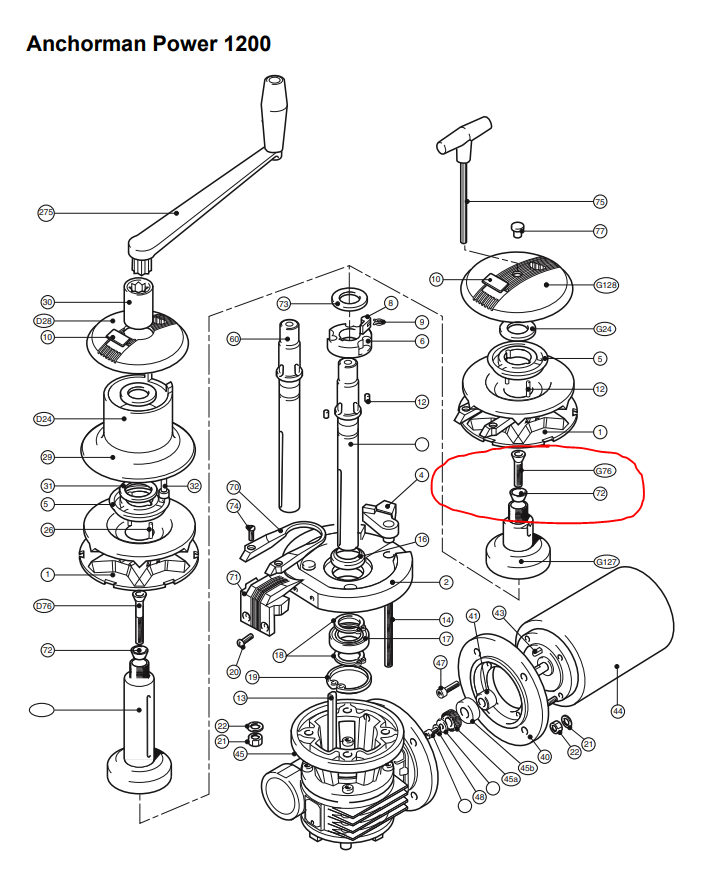 Anchorman Power Winch 1200 G76 Screw and 72 Frictions Cone