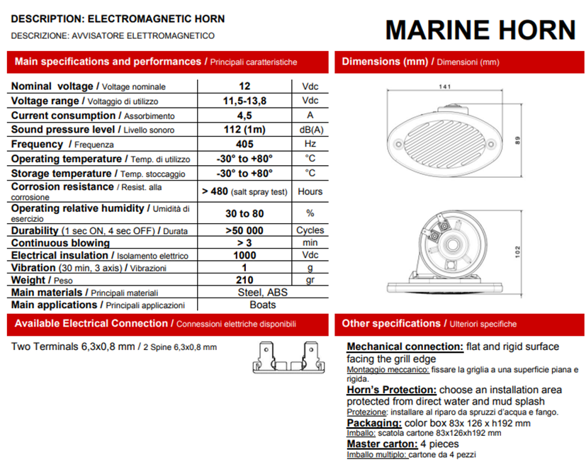 Marine Horn with Stainless Steel Grill 12V