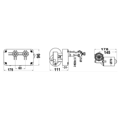 Wiper Motor Pantograph 12V 75° Sweep (Replacement Solution for Doga 72° Sweep)