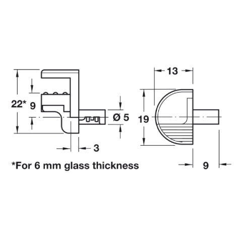 Glass Shelf Support for 6 / 8 / 10mm Thickness