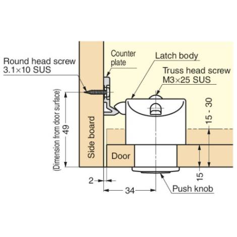 Door Latch Kit with Push Knob Sealine T60