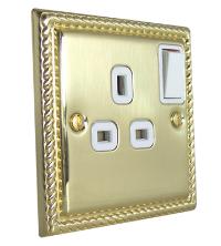 1 Gang Brass Switched Socket (White Inlay Rope Edged)