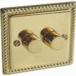 2 Gang Brass Dimmer Switch (Rope Edged)