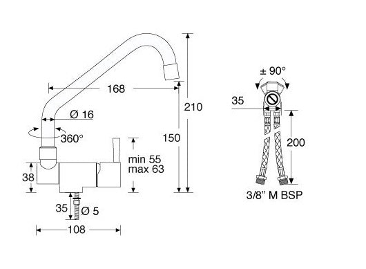 ONE HANDLE MIXER TAP C/W U SPOUT & AREATOR (Replacement Solution)