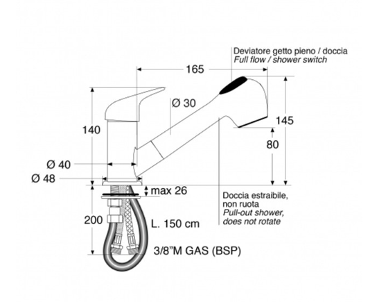 Shower Mixer Tap Unit w/ Pull Out Head with Tap/Shower Switch