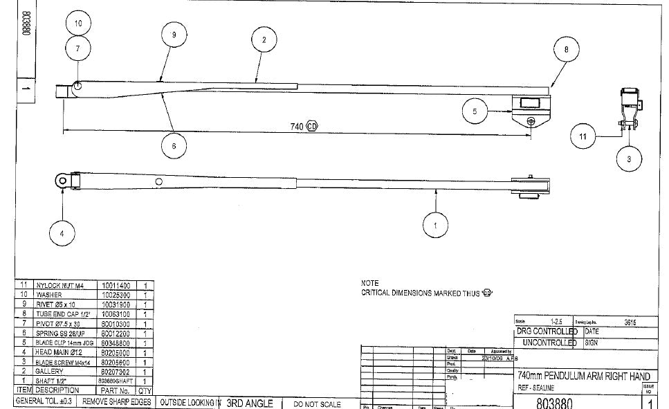 WIPER ARMS PENDULUM RHX06
