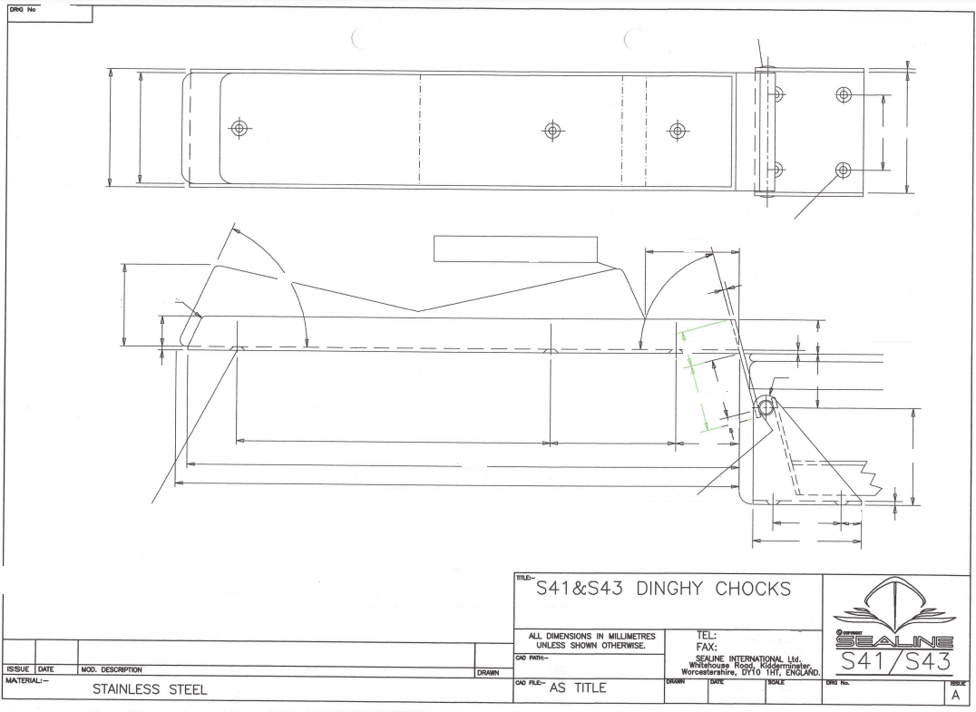 Sealine S41 & S43 S/Steel Dinghy Fold Out Chock (Pair)